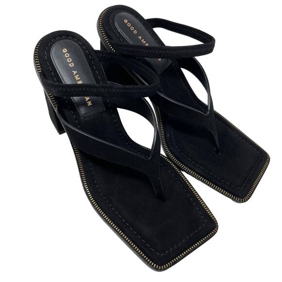 Good American Square Toe Thong Block Heels Suede Black Size 9.5 GA106S-X - Picture 7 of 7